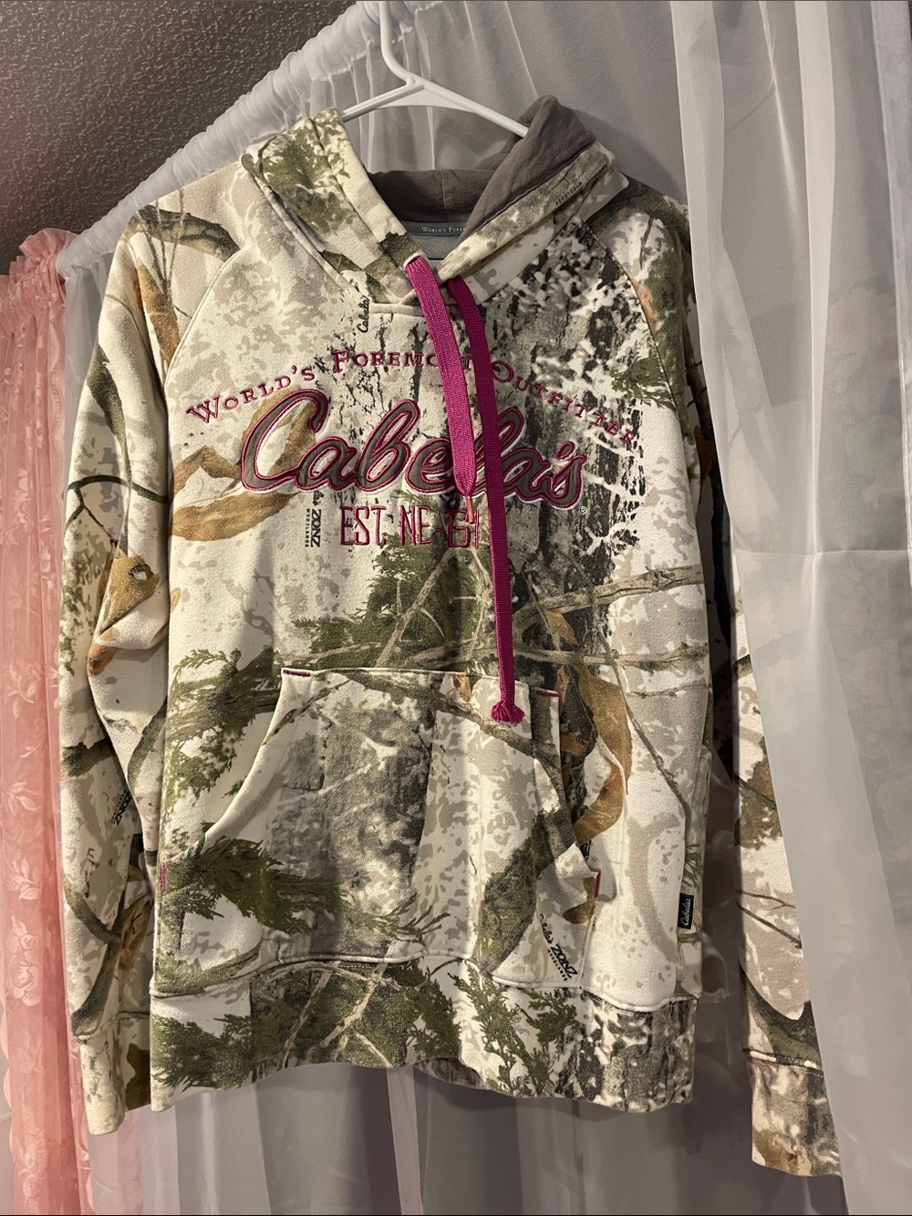 Cabela's womens Camo Hoodie with Pink Drawcord